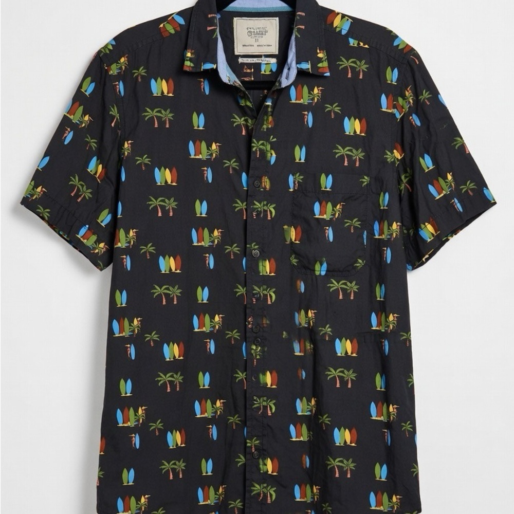 Tommy Bahama Black Shirt with Surfboard and Palm Print